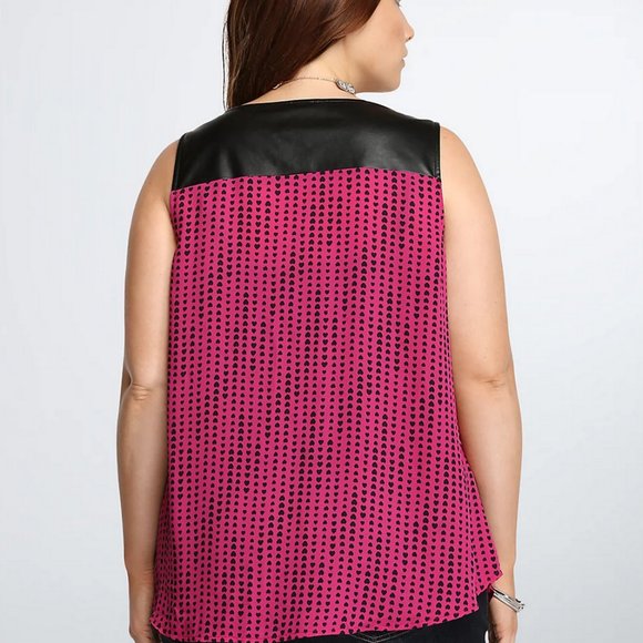 Pink & Black Sheer Torrid Top w/Faux Leather Trim - Picture 2 of 12